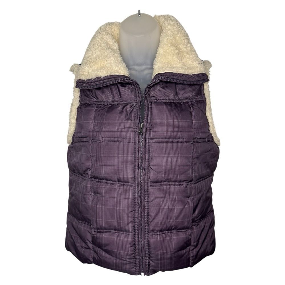 Big Chill Puffer Vest Plaid Sherpa Faux Fur Trim Jacket